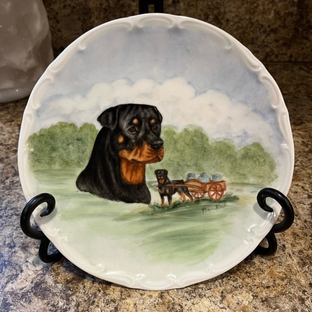 Vintage Bareuther Rottweiler Porcelain Accent Plate Bavaria Germany